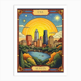 Austin, United States, Tarot Card Travel  Line Art 2 Art Print