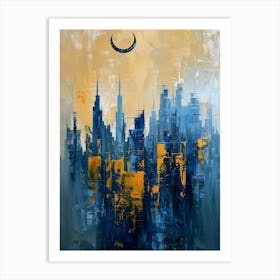 Cityscape With A Crescent Moon Art Print