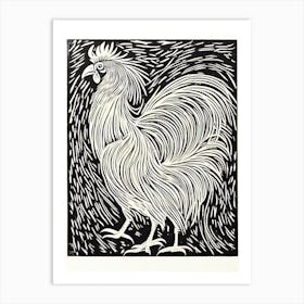 Rooster Linocut Bird Art Print