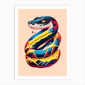 Bull Snake Tattoo Style Art Print