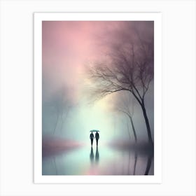 Couple Walking In The Fog 1 Art Print