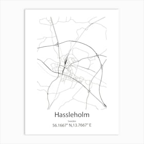 Hassleholm,Sweden Minimalist Map Art Print