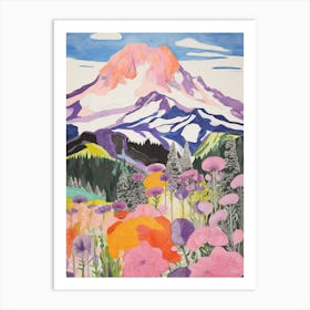 Mount Rainier United States 3 Colourful Mountain Illustration Art Print