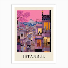 Istanbul Turkey 1 Vintage Pink Travel Illustration Poster Art Print