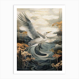 Crane 2 Gold Detail Painting Art Print