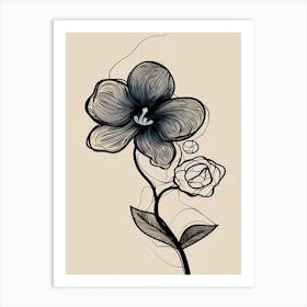 Line Art Orchids Flowers Illustration Neutral 5 Art Print