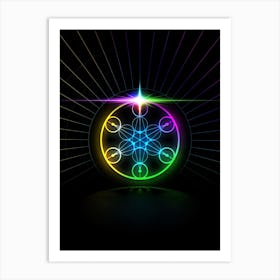 Neon Geometric Glyph in Candy Blue and Pink with Rainbow Sparkle on Black n.0107 Art Print