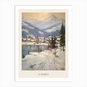 Vintage Winter Painting Poster St Moritz Switzerland 2 Art Print