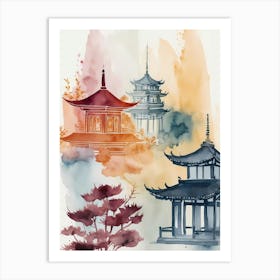 Watercolor Asian Pagoda 1 Art Print