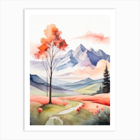 Tranquil Mountains In Minimalist Watercolor Vertical Composition 57 Art Print