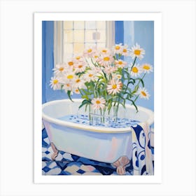 A Bathtube Full Of Daisy In A Bathroom 1 Art Print