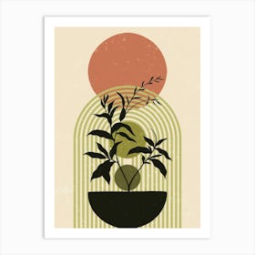 Plant In A Pot And Abstract Geometric Art Print