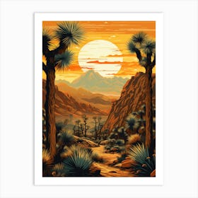 Joshua Tree In Mountains In Style Of Gold And Black (2) Art Print
