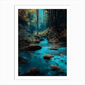 Waterfall River Blue Art Print