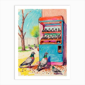 Pigeons At The Vending Machine Art Print