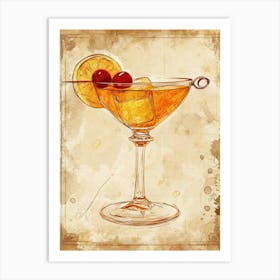 Cherry Cocktail Sepia Watercolour Art Print