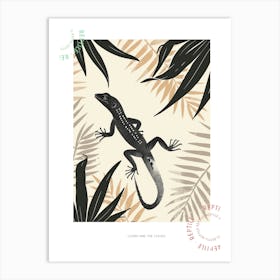 Lizard And The Leaves Black Block Colour Poster Art Print