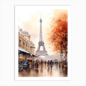 Paris France In Autumn Fall, Watercolour 4 Art Print