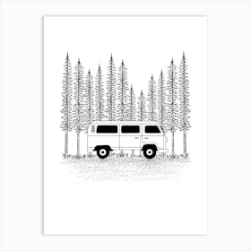 Campervan In The Woods Art Print