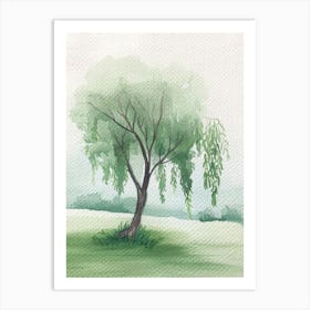 Willow Tree Atmospheric Watercolour Painting 2 Art Print