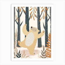 Sloth Bear Dancing In The Woods Storybook Illustration 7 Art Print