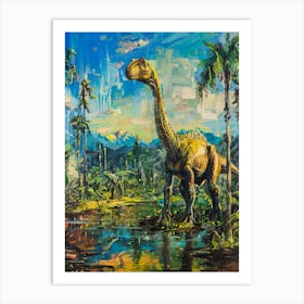 Dinosaur In A Tropical Landscape Painting 2 Art Print