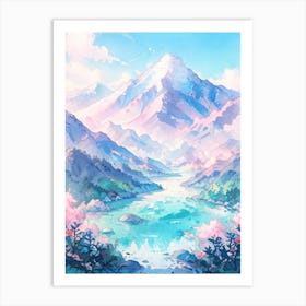 Sakura Mountains Art Print