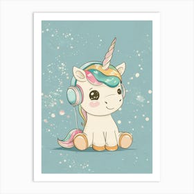 Pastel Unicorn Listening To Music With Headphones 2 Art Print