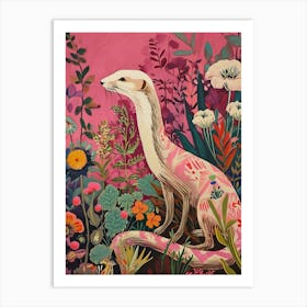 Floral Animal Painting Ferret Art Print