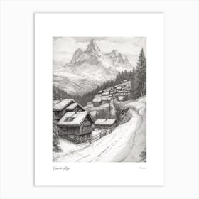 French Alps France Pencil Sketch 6 Watercolour Travel Poster Art Print