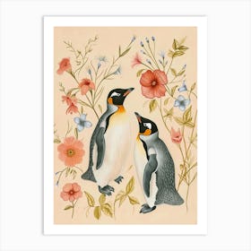 Folksy Floral Animal Drawing Penguin 3 Art Print