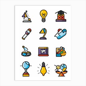 Cartoon Icons Sketched By Hand Illustrating Various Events And Educational Themes Such As A Gradua (2) Art Print