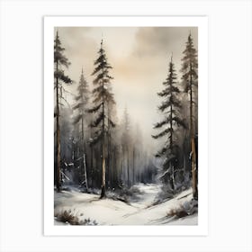 Winter Pine Forest Christmas Painting (8) Art Print