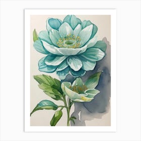 Watercolor Of A Blue Flower Art Print