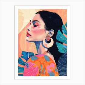 Tropical Woman With Earrings Art Print