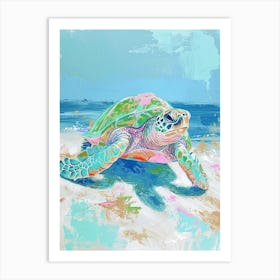 Pastel Blue Sea Turtle On The Bleach Brushstrokes Art Print