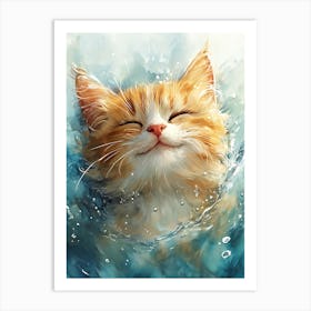 Orange Cat Floating on Water 2 Art Print