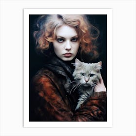 Beautiful Girl With A Cat Art Print