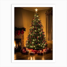 Christmas Tree Illuminated Season Home Background Holiday Merry Magic Fire Celebration Hou (33) Art Print