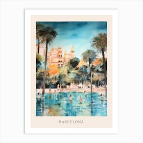 Swimming In Barcelona Spain 2 Watercolour Poster Art Print