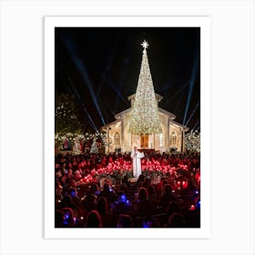 Christmas Tree In Front Of Church Art Print