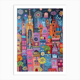 Kitsch Colourful Cityscape Patterns 3 Art Print