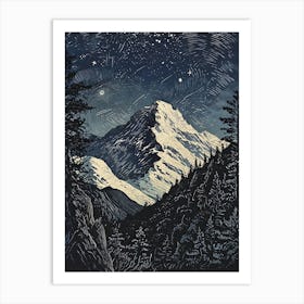 Starry Night Over Mount Rainier Art Print