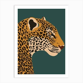 Jungle Safari Leopard on Dark Teal Art Print