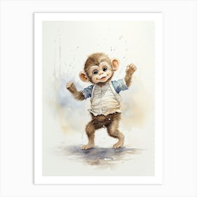 Monkey Painting Dancing Watercolour 3 Art Print