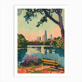 Zilker Metropolitan Park Austin Texas Colourful Blockprint 4 Art Print