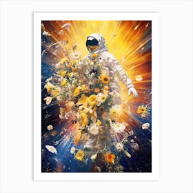 Astronaut With A Bouquet Of Flowers 4 Art Print