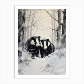 Winter Watercolour Badger 2 Art Print