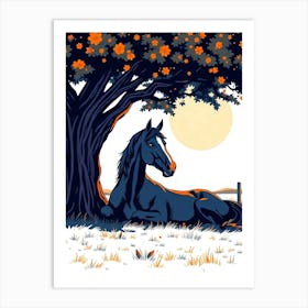 HDark Horse Under A Tree Art Print