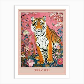 Floral Animal Painting Siberian Tiger 1 Poster Art Print